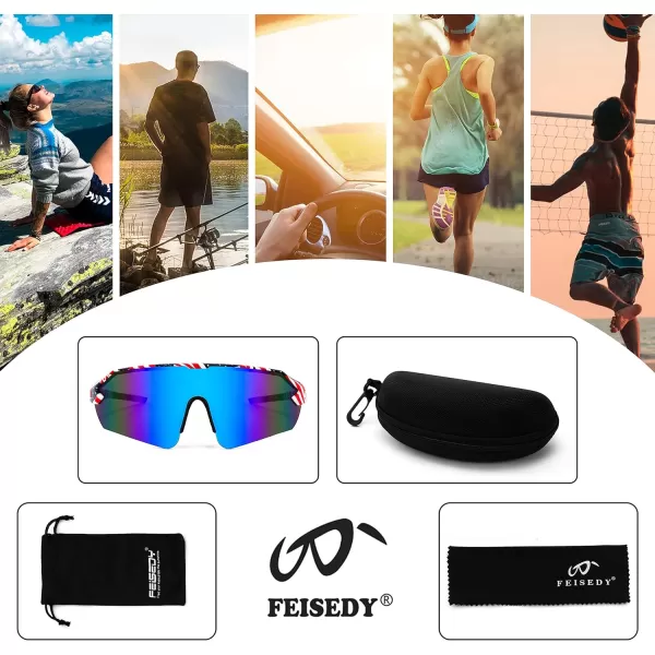 FEISEDY Sports Sunglasses for Men and Women UV400 Protection Outdoor Cycling Driving Fishing Glasses B2987001 Starsstripes Style Blue Lens