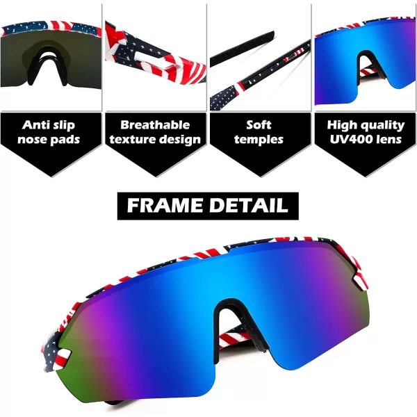 FEISEDY Sports Sunglasses for Men and Women UV400 Protection Outdoor Cycling Driving Fishing Glasses B2987001 Starsstripes Style Blue Lens