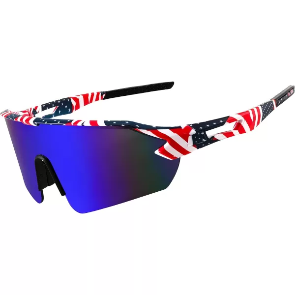 FEISEDY Sports Sunglasses for Men and Women UV400 Protection Outdoor Cycling Driving Fishing Glasses B2987001 Starsstripes Style Blue Lens