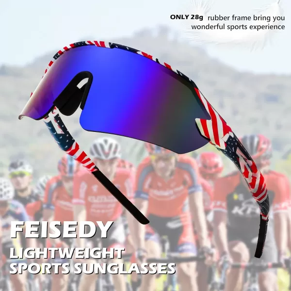 FEISEDY Sports Sunglasses for Men and Women UV400 Protection Outdoor Cycling Driving Fishing Glasses B2987001 Starsstripes Style Blue Lens