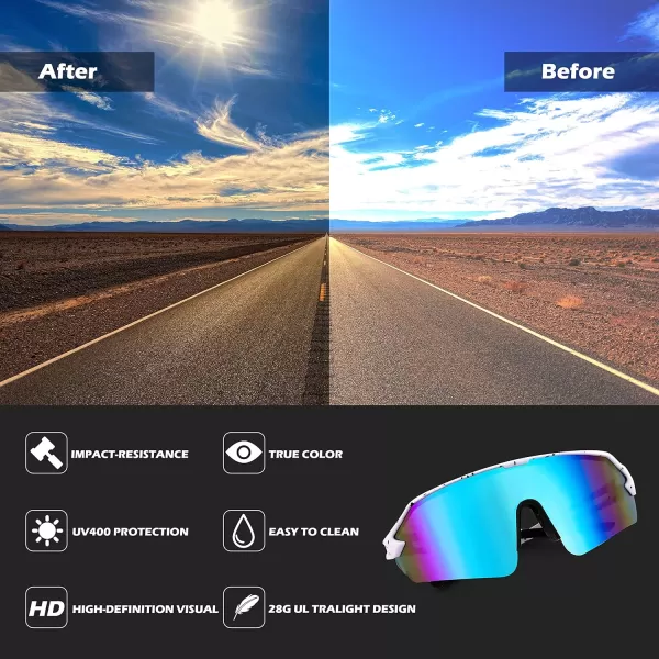 FEISEDY Sports Sunglasses for Men and Women UV400 Protection Outdoor Cycling Driving Fishing Glasses B2987002 White  Blue Lens