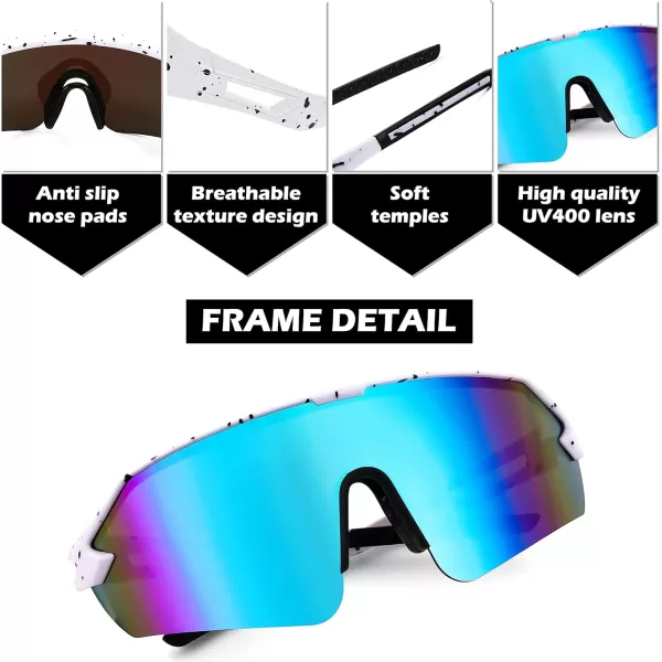 FEISEDY Sports Sunglasses for Men and Women UV400 Protection Outdoor Cycling Driving Fishing Glasses B2987002 White  Blue Lens