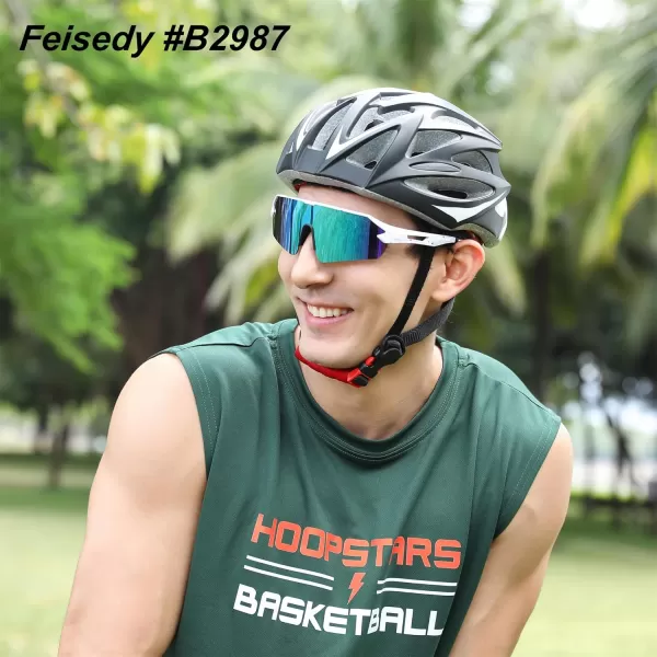 FEISEDY Sports Sunglasses for Men and Women UV400 Protection Outdoor Cycling Driving Fishing Glasses B2987002 White  Blue Lens