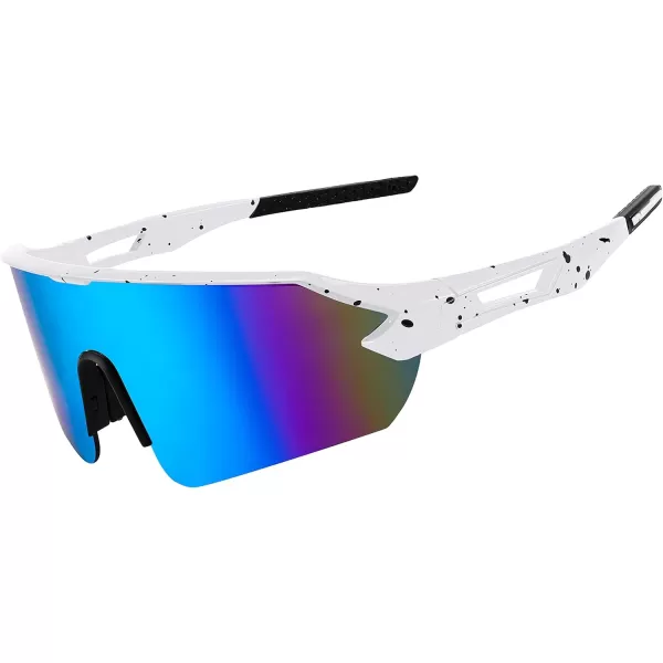 FEISEDY Sports Sunglasses for Men and Women UV400 Protection Outdoor Cycling Driving Fishing Glasses B2987002 White  Blue Lens