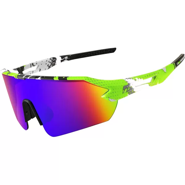 FEISEDY Sports Sunglasses for Men and Women UV400 Protection Outdoor Cycling Driving Fishing Glasses B2987003 Green  Blue Lens