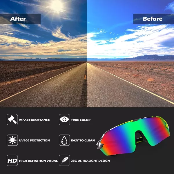 FEISEDY Sports Sunglasses for Men and Women UV400 Protection Outdoor Cycling Driving Fishing Glasses B2987003 Green  Blue Lens