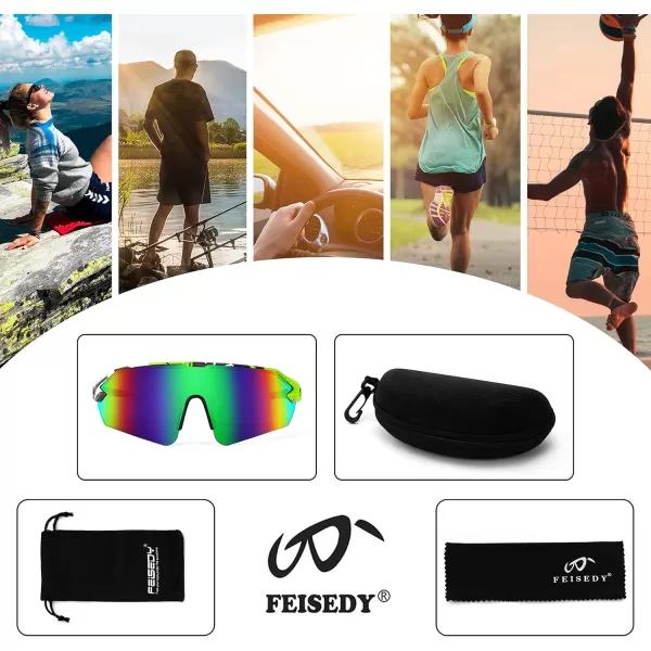 FEISEDY Sports Sunglasses for Men and Women UV400 Protection Outdoor Cycling Driving Fishing Glasses B2987003 Green  Blue Lens
