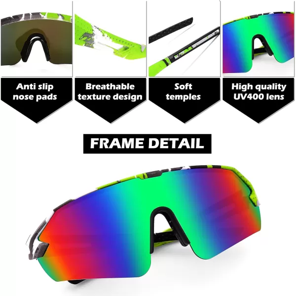 FEISEDY Sports Sunglasses for Men and Women UV400 Protection Outdoor Cycling Driving Fishing Glasses B2987003 Green  Blue Lens