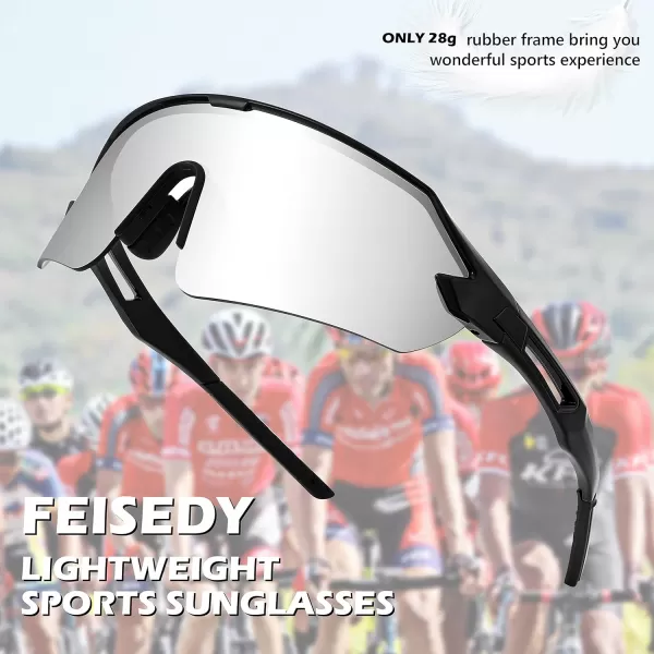 FEISEDY Sports Sunglasses for Men and Women UV400 Protection Outdoor Cycling Driving Fishing Glasses B2987004 Black  White Mirrored Lens