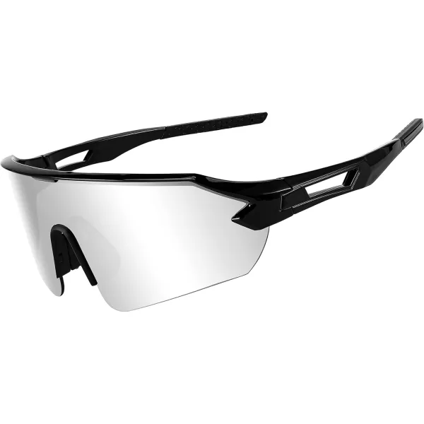 FEISEDY Sports Sunglasses for Men and Women UV400 Protection Outdoor Cycling Driving Fishing Glasses B2987004 Black  White Mirrored Lens