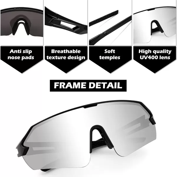 FEISEDY Sports Sunglasses for Men and Women UV400 Protection Outdoor Cycling Driving Fishing Glasses B2987004 Black  White Mirrored Lens