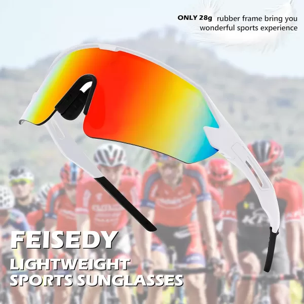 FEISEDY Sports Sunglasses for Men and Women UV400 Protection Outdoor Cycling Driving Fishing Glasses B2987005 White  Red Lens