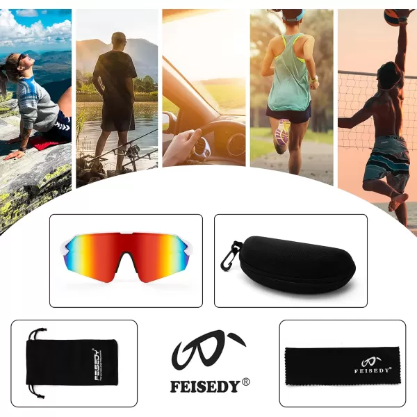 FEISEDY Sports Sunglasses for Men and Women UV400 Protection Outdoor Cycling Driving Fishing Glasses B2987005 White  Red Lens