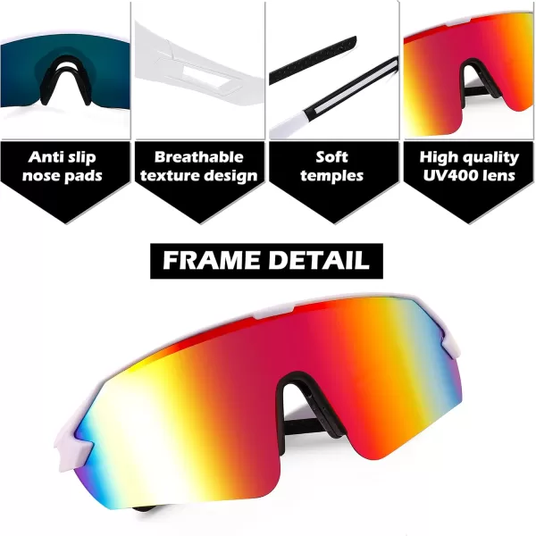FEISEDY Sports Sunglasses for Men and Women UV400 Protection Outdoor Cycling Driving Fishing Glasses B2987005 White  Red Lens