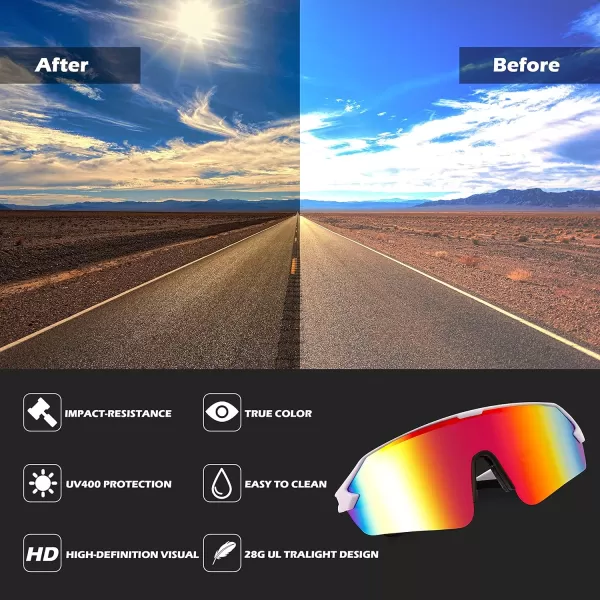 FEISEDY Sports Sunglasses for Men and Women UV400 Protection Outdoor Cycling Driving Fishing Glasses B2987005 White  Red Lens