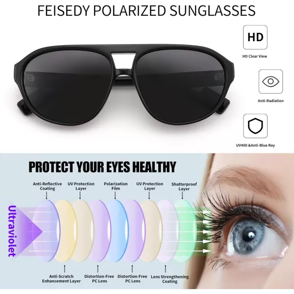 FEISEDY Sunglasses Women Men Polarized Small 70s Aviator Frame Retro Vintage Sun Glasses B2373Black Frame  Grey Lens