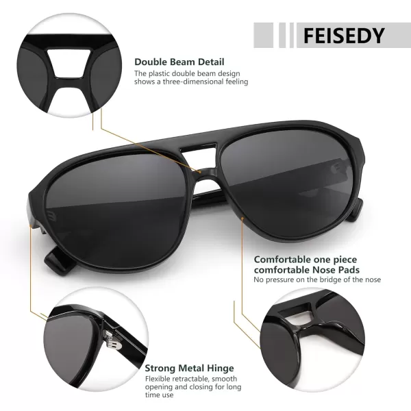 FEISEDY Sunglasses Women Men Polarized Small 70s Aviator Frame Retro Vintage Sun Glasses B2373Black Frame  Grey Lens