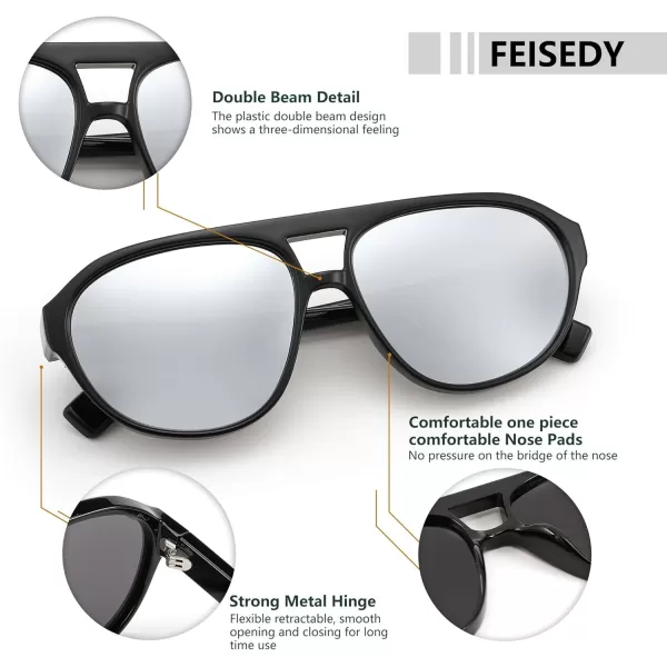 FEISEDY Sunglasses Women Men Polarized Small 70s Aviator Frame Retro Vintage Sun Glasses B2373Black Frame  Silver Lens