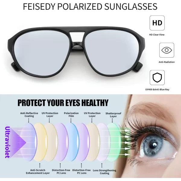 FEISEDY Sunglasses Women Men Polarized Small 70s Aviator Frame Retro Vintage Sun Glasses B2373Black Frame  Silver Lens