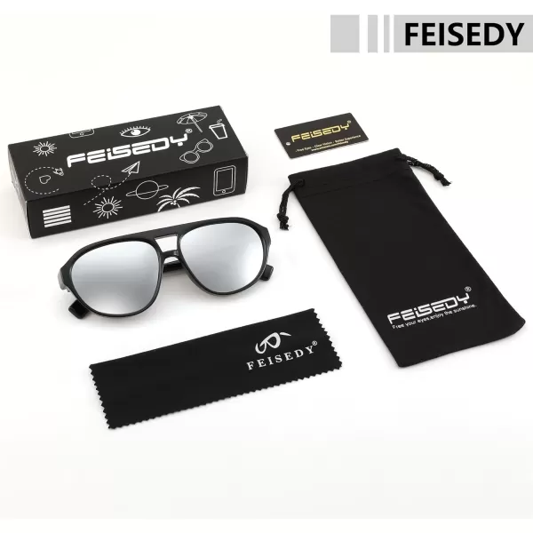 FEISEDY Sunglasses Women Men Polarized Small 70s Aviator Frame Retro Vintage Sun Glasses B2373Black Frame  Silver Lens