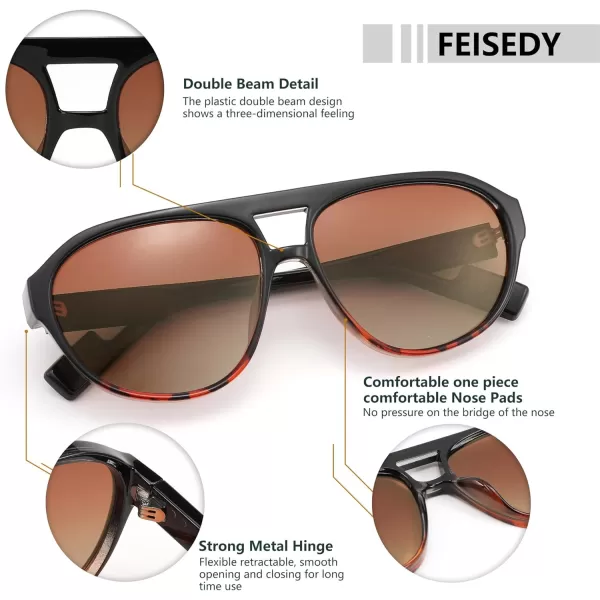 FEISEDY Sunglasses Women Men Polarized Small 70s Aviator Frame Retro Vintage Sun Glasses B2373Black and Tortoise Frame  Tea Lens