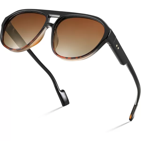 FEISEDY Sunglasses Women Men Polarized Small 70s Aviator Frame Retro Vintage Sun Glasses B2373Black and Tortoise Frame  Tea Lens