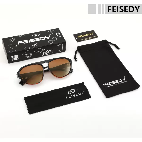 FEISEDY Sunglasses Women Men Polarized Small 70s Aviator Frame Retro Vintage Sun Glasses B2373Black and Tortoise Frame  Tea Lens