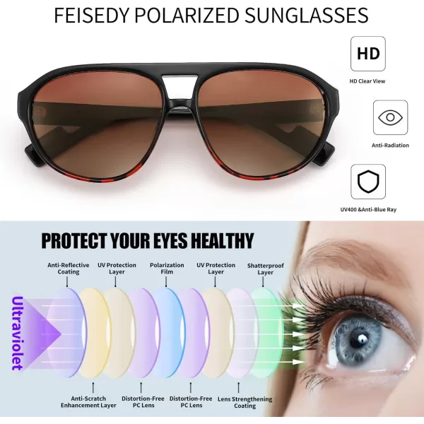 FEISEDY Sunglasses Women Men Polarized Small 70s Aviator Frame Retro Vintage Sun Glasses B2373Black and Tortoise Frame  Tea Lens