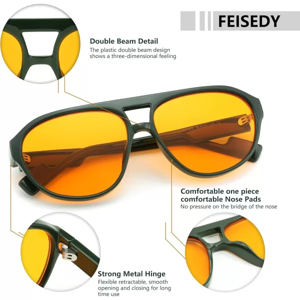 FEISEDY Sunglasses Women Men Polarized Small 70s Aviator Frame Retro Vintage Sun Glasses B2373Green Frame  Orange Lens