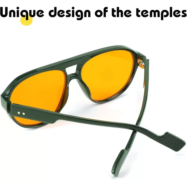 FEISEDY Sunglasses Women Men Polarized Small 70s Aviator Frame Retro Vintage Sun Glasses B2373Green Frame  Orange Lens