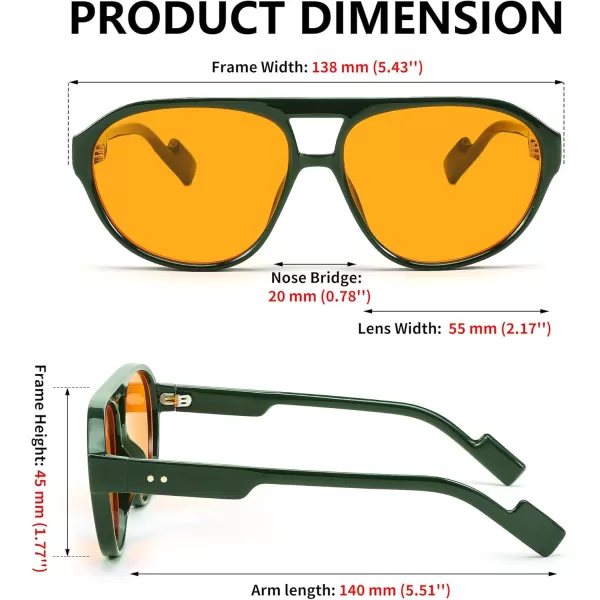 FEISEDY Sunglasses Women Men Polarized Small 70s Aviator Frame Retro Vintage Sun Glasses B2373Green Frame  Orange Lens