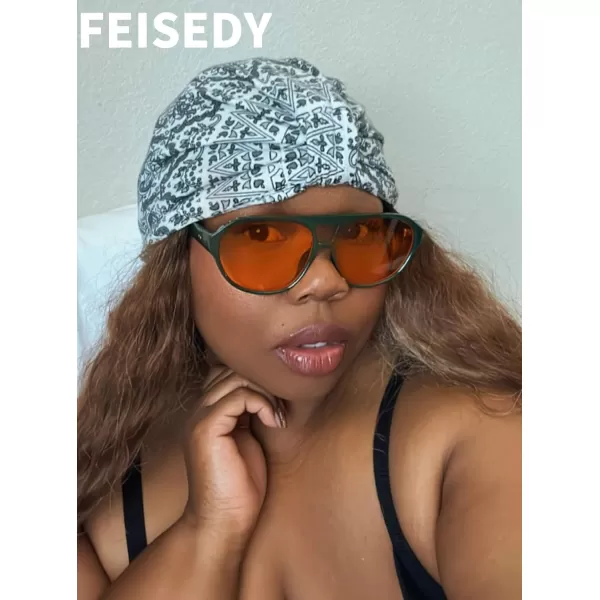 FEISEDY Sunglasses Women Men Polarized Small 70s Aviator Frame Retro Vintage Sun Glasses B2373Green Frame  Orange Lens