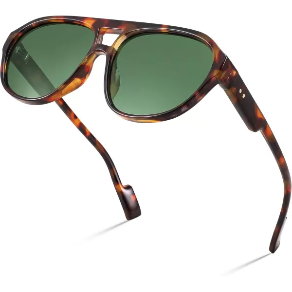 FEISEDY Sunglasses Women Men Polarized Small 70s Aviator Frame Retro Vintage Sun Glasses B2373Milk Tortoise Frame  Blackish Green Lens