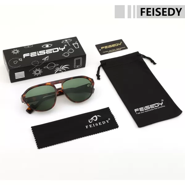 FEISEDY Sunglasses Women Men Polarized Small 70s Aviator Frame Retro Vintage Sun Glasses B2373Milk Tortoise Frame  Blackish Green Lens