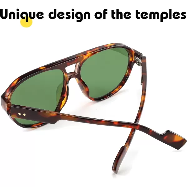 FEISEDY Sunglasses Women Men Polarized Small 70s Aviator Frame Retro Vintage Sun Glasses B2373Milk Tortoise Frame  Blackish Green Lens
