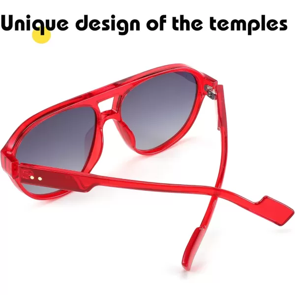 FEISEDY Sunglasses Women Men Polarized Small 70s Aviator Frame Retro Vintage Sun Glasses B2373Transparent Red Frame  Grey Lens