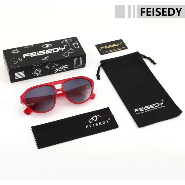FEISEDY Sunglasses Women Men Polarized Small 70s Aviator Frame Retro Vintage Sun Glasses B2373Transparent Red Frame  Grey Lens