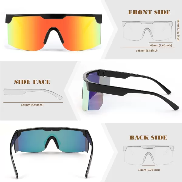 FEISEDY Sunglasses Women Men Sports 80s Visor Retro Neon Square Sun Glasses Miorred Shades UV400 B0004Black Frame  Red Mirrored Lenses 08