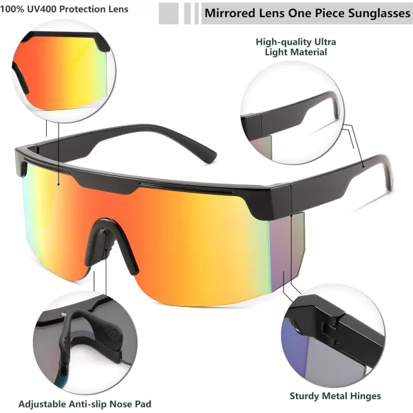 FEISEDY Sunglasses Women Men Sports 80s Visor Retro Neon Square Sun Glasses Miorred Shades UV400 B0004Black Frame  Red Mirrored Lenses 08