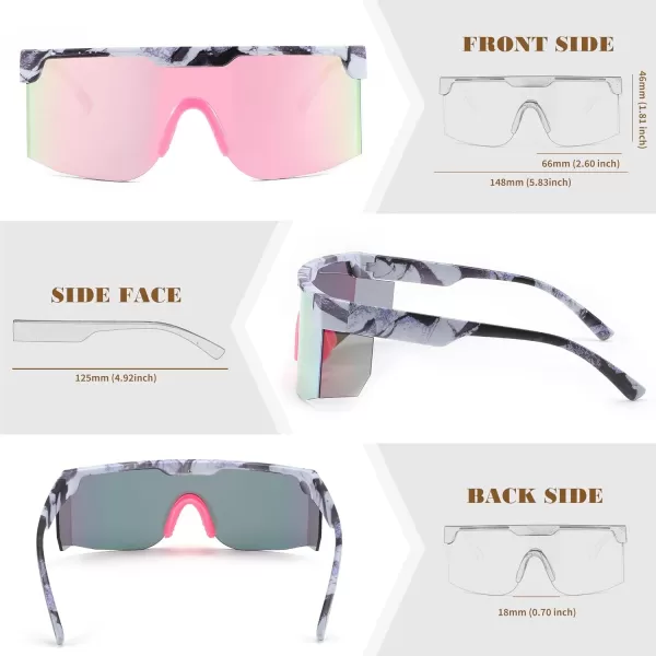 FEISEDY Sunglasses Women Men Sports 80s Visor Retro Neon Square Sun Glasses Miorred Shades UV400 B0004Gray Frame  Pink Mirror Lens 03
