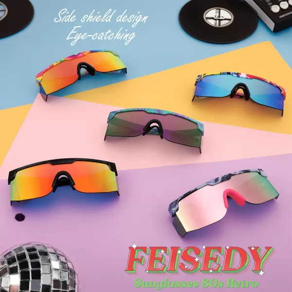 FEISEDY Sunglasses Women Men Sports 80s Visor Retro Neon Square Sun Glasses Miorred Shades UV400 B0004Gray Frame  Pink Mirror Lens 03