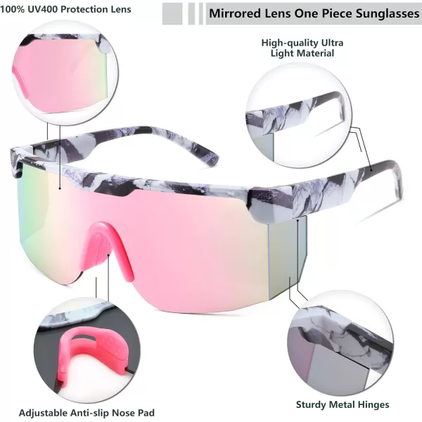 FEISEDY Sunglasses Women Men Sports 80s Visor Retro Neon Square Sun Glasses Miorred Shades UV400 B0004Gray Frame  Pink Mirror Lens 03