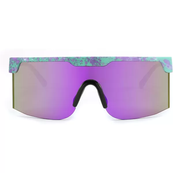 FEISEDY Sunglasses Women Men Sports 80s Visor Retro Neon Square Sun Glasses Miorred Shades UV400 B0004Purplegreen Frame  Purple Mirrored Lenses 06