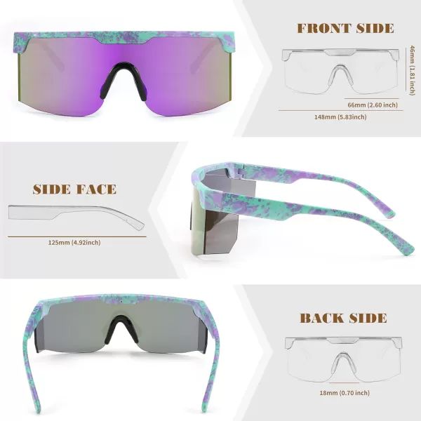 FEISEDY Sunglasses Women Men Sports 80s Visor Retro Neon Square Sun Glasses Miorred Shades UV400 B0004Purplegreen Frame  Purple Mirrored Lenses 06
