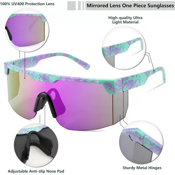 FEISEDY Sunglasses Women Men Sports 80s Visor Retro Neon Square Sun Glasses Miorred Shades UV400 B0004Purplegreen Frame  Purple Mirrored Lenses 06