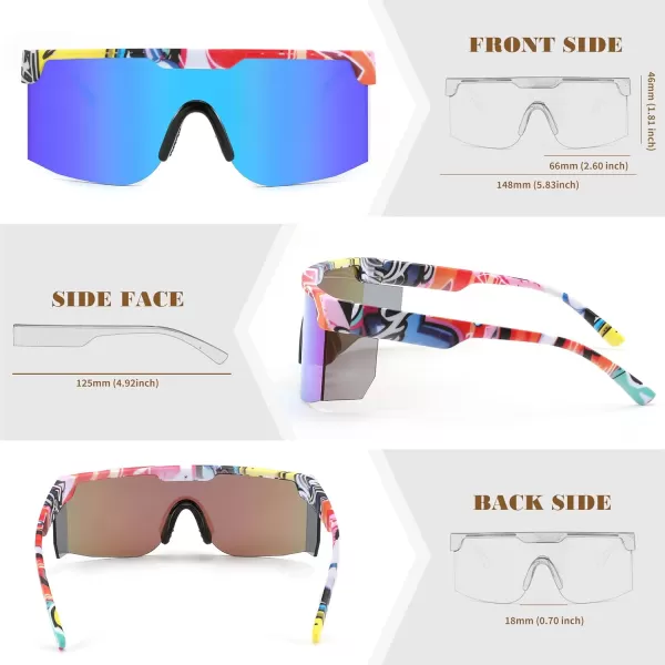 FEISEDY Sunglasses Women Men Sports 80s Visor Retro Neon Square Sun Glasses Miorred Shades UV400 B0004Red Frame  Blue Mirrored Lenses 07