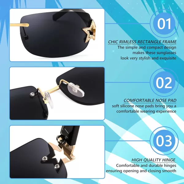FEISEDY Vintage Rimless Rectangle Sunglasses Trendy 90s Y2K Women Shades B4122Black