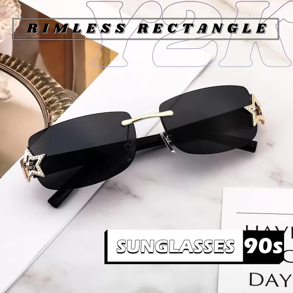 FEISEDY Vintage Rimless Rectangle Sunglasses Trendy 90s Y2K Women Shades B4122Black