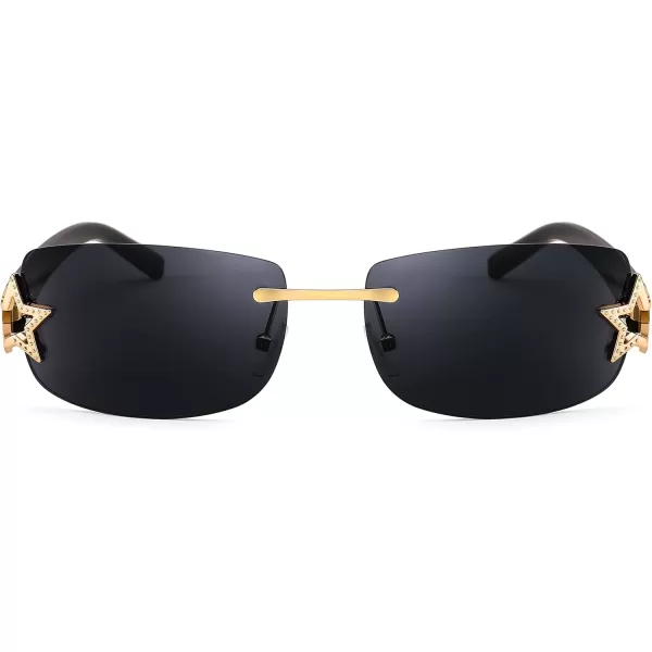 FEISEDY Vintage Rimless Rectangle Sunglasses Trendy 90s Y2K Women Shades B4122Black