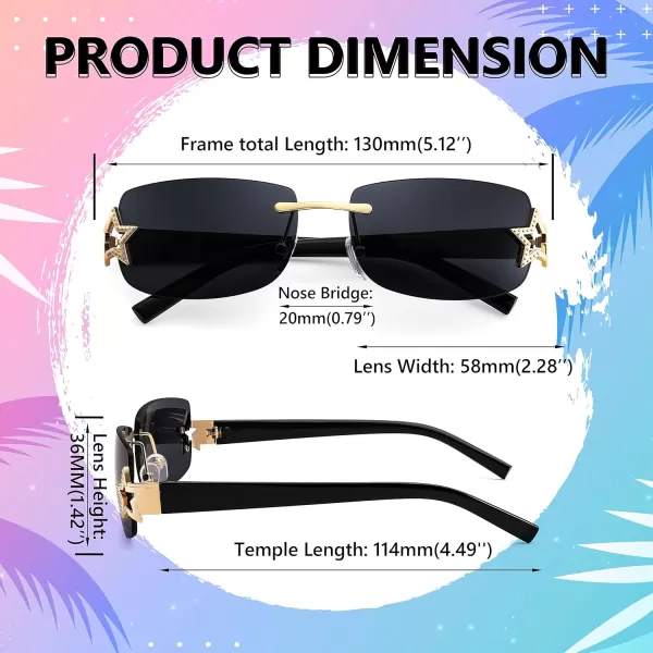 FEISEDY Vintage Rimless Rectangle Sunglasses Trendy 90s Y2K Women Shades B4122Black